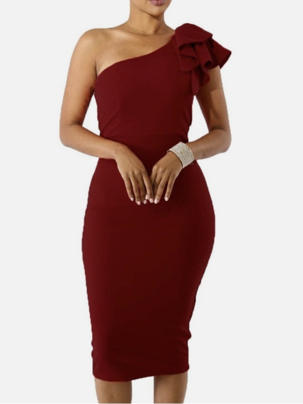 2/$15 Burgundy One-Shoulder Dress